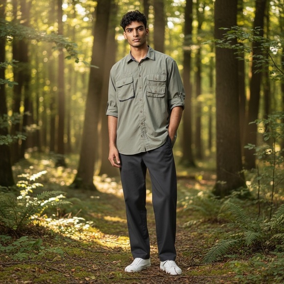 Orvis Vintage Men’s Green Nylon Outdoor Utility Fishing Shirt Long Sleeve Large - Picture 2 of 13